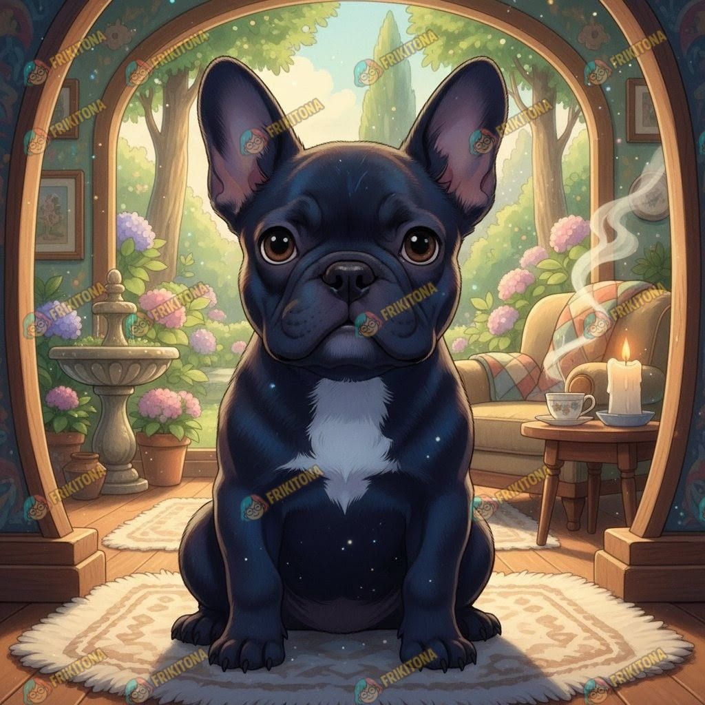 Diamond Painting: Bulldog Negro en Casa Serena