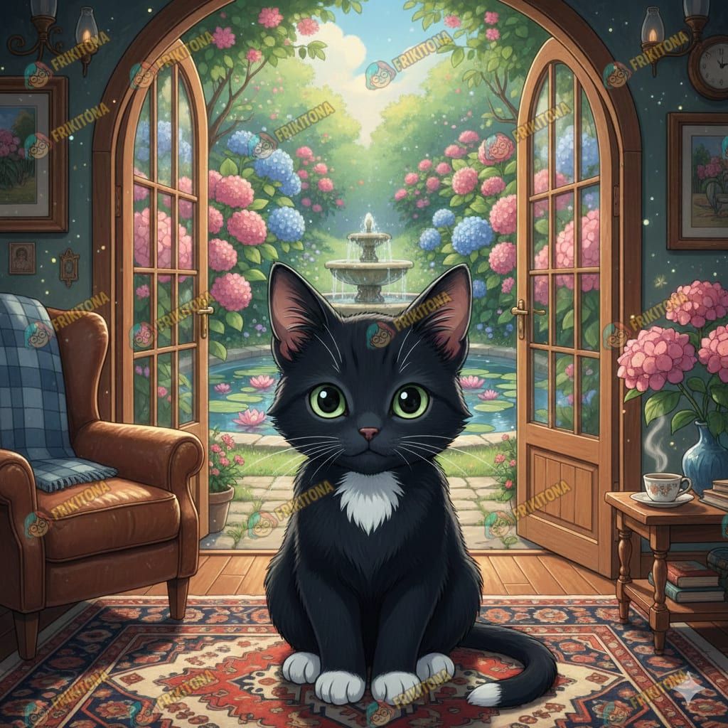 Diamond Painting: Gatito Esmoquin y Jardín