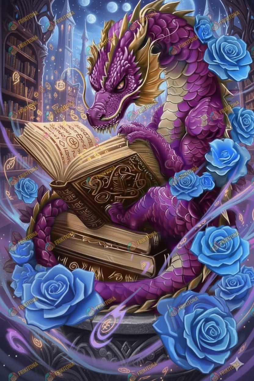 Diamond Painting: Dragón Violeta en la Biblioteca