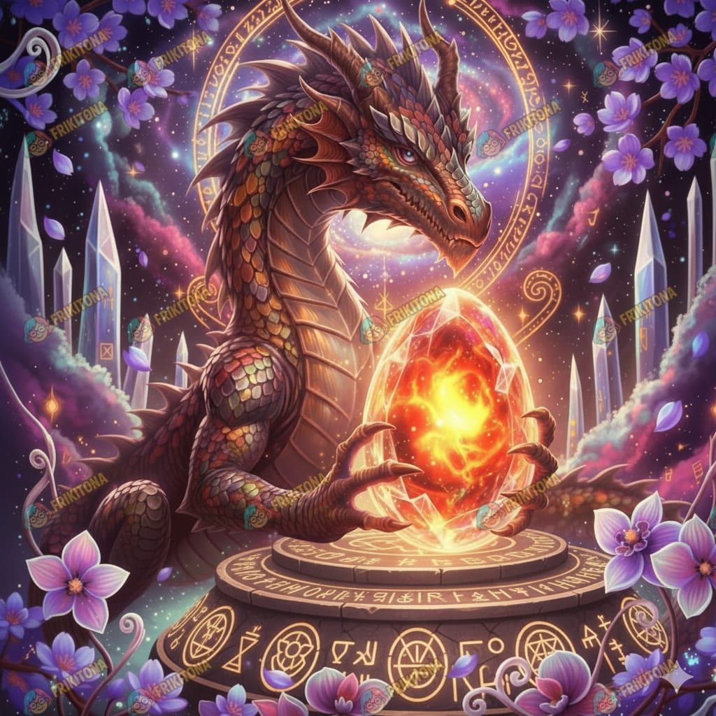 Diamond Painting: Dragón Marrón y Huevo de Fuego