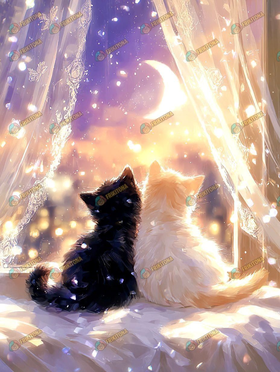 Diamond Painting: Gatitos ante la Luna de Invierno