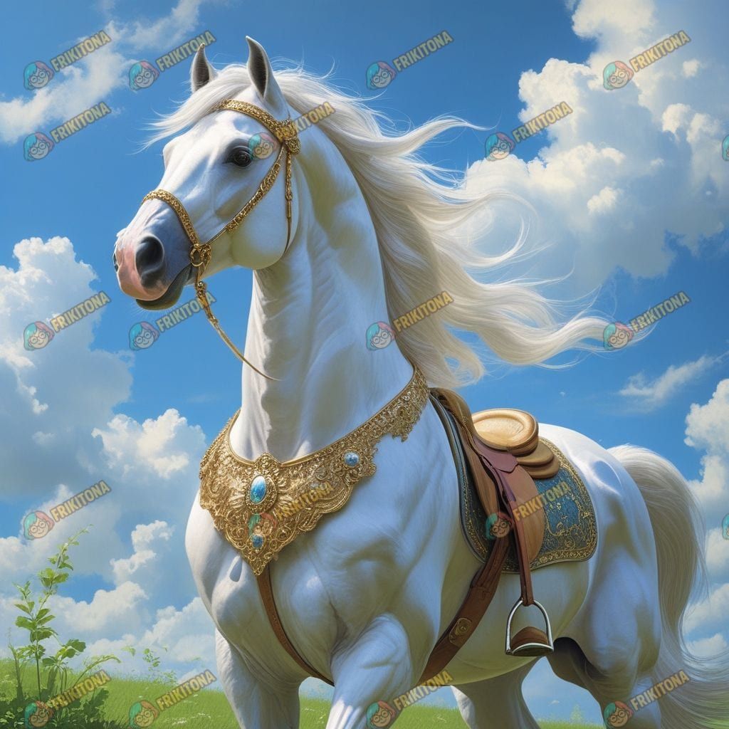 Diamond Painting: Caballo Blanco con Arnés Dorado