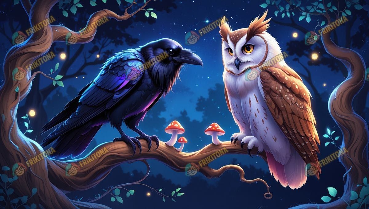 Diamond Painting: Cuervo y Búho en el Bosque Nocturno