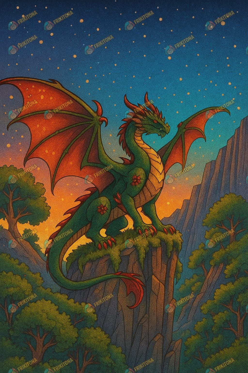 Diamond Painting: Dragón Verde en el Acantilado