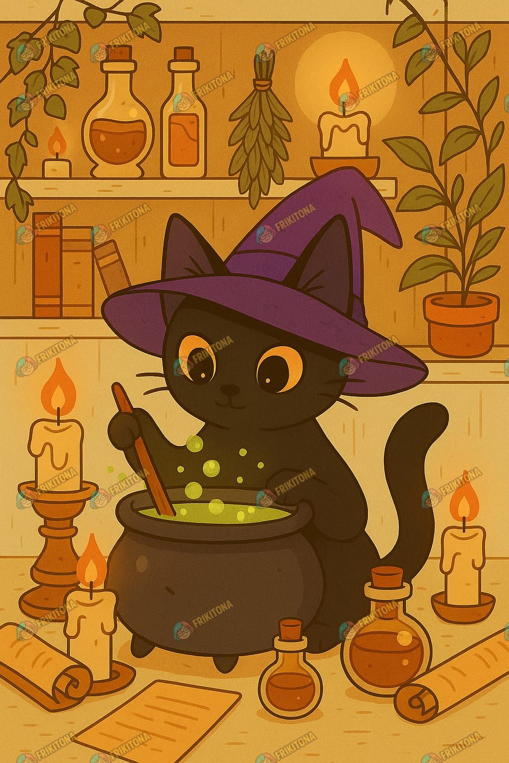 Diamond Painting: Gatito Bruja con Caldero