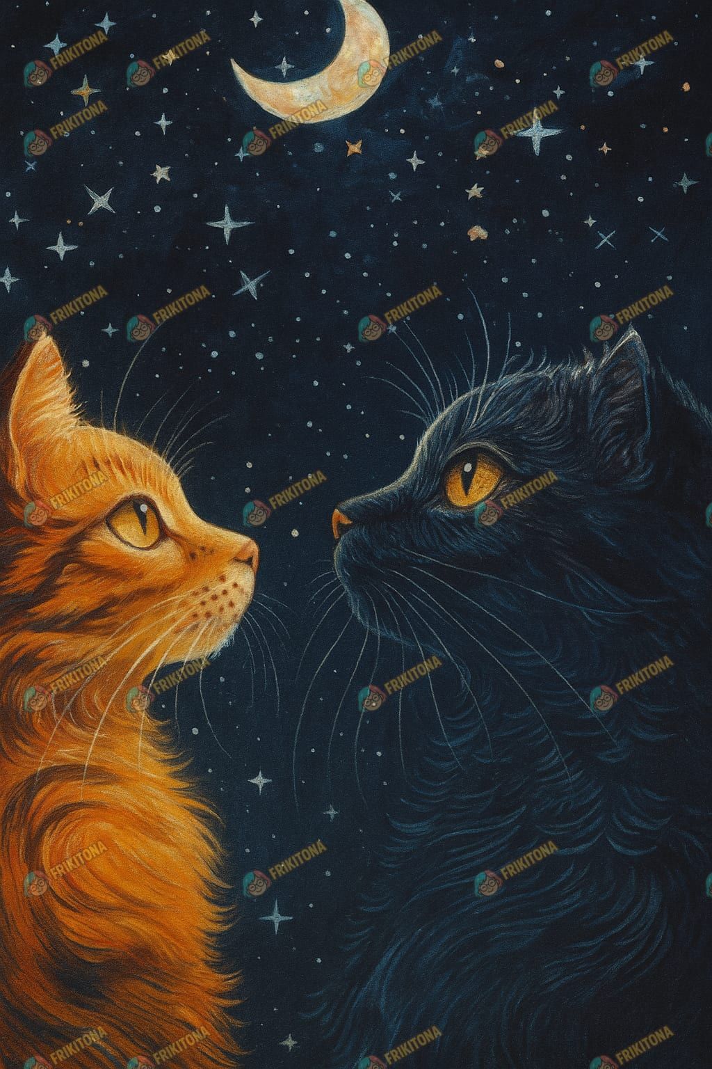 Diamond Painting: Dos Gatos Bajo la Luna Creciente