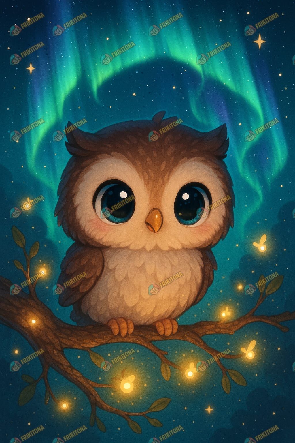 Diamond Painting: Búhito Kawaii con Aurora Boreal