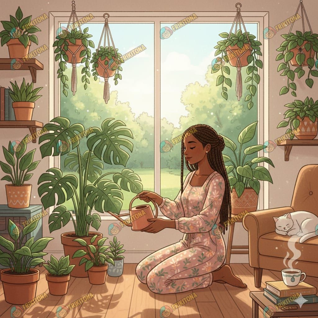 Diamond Painting: Jardín Interior con Gatito Blanco
