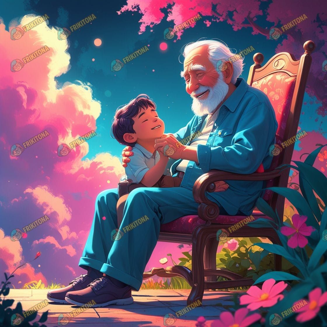 Diamond Painting: Abuelo y Nieto Bajo Flores