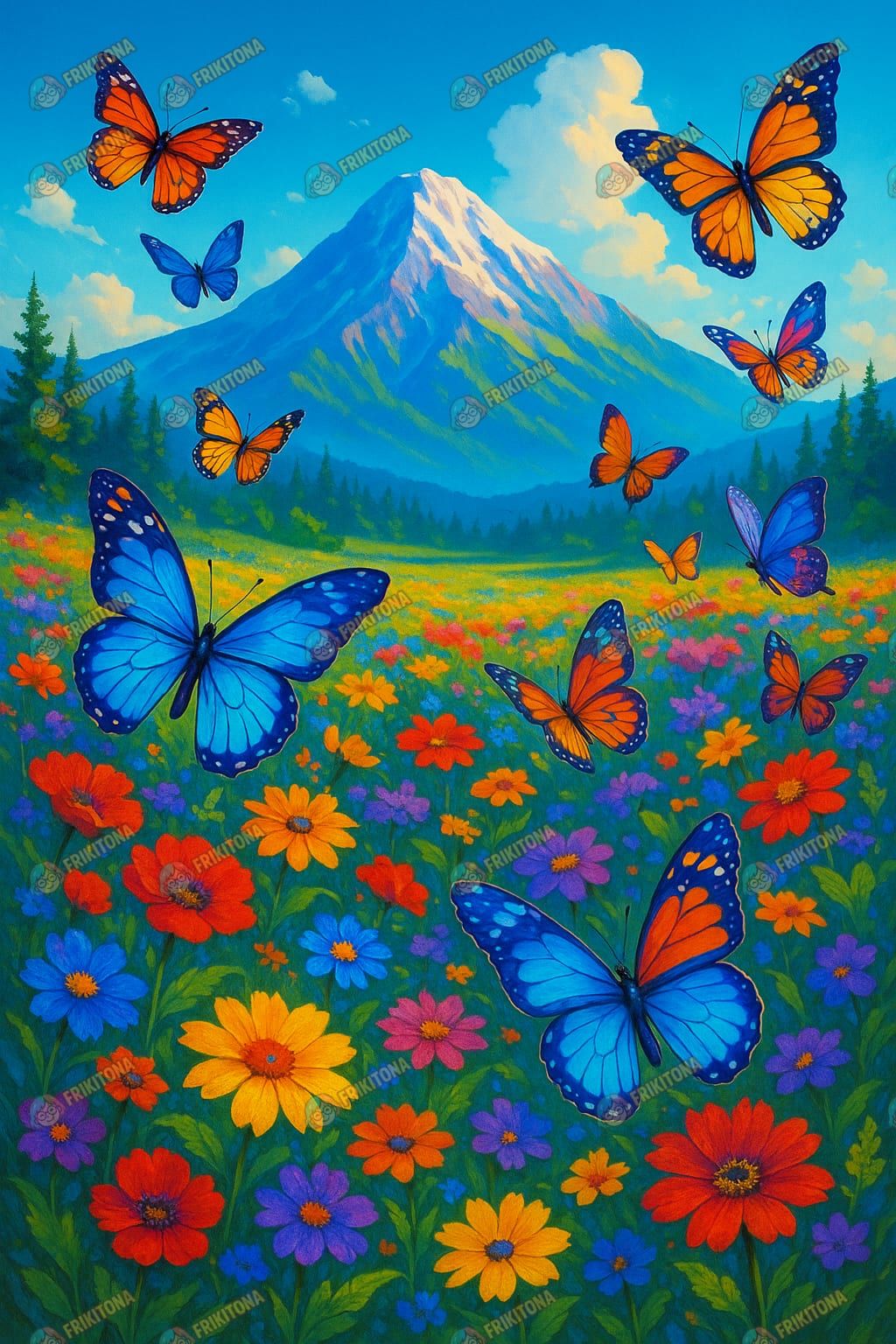 Diamond Painting: Mariposas y Montaña Nevada