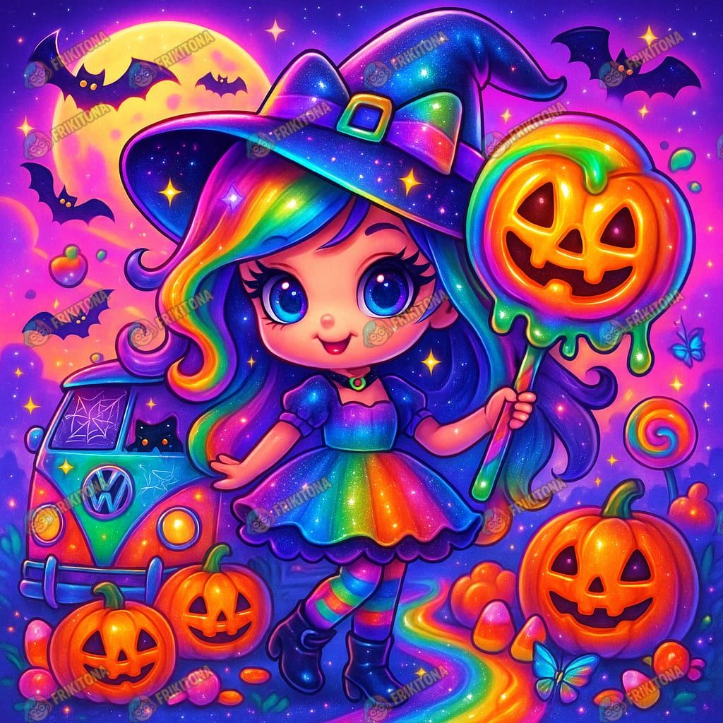 Diamond Painting: Brujita Arcoíris y Caramelos