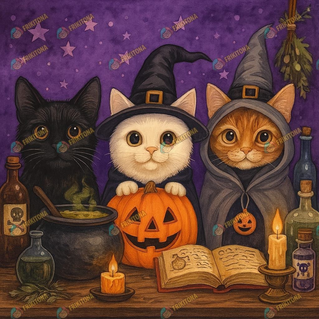 Diamond Painting: Gatos Brujos con Grimorios