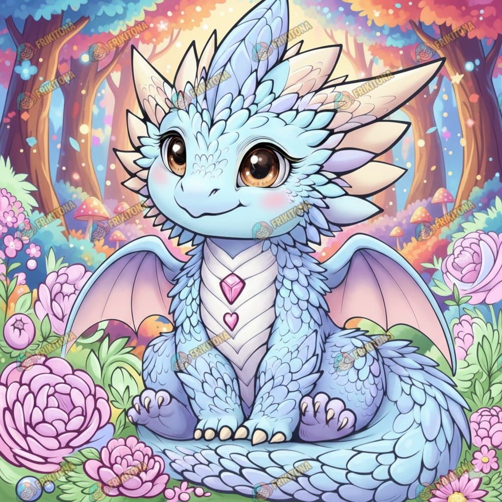 Diamond Painting: Dragoncito Azul entre Peonías