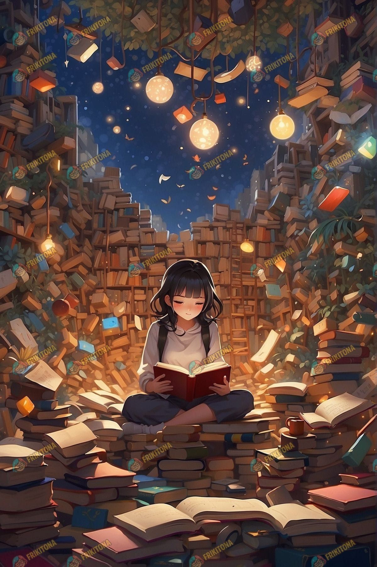 Diamond Painting: Lectora Rodeada de Libros Mágicos