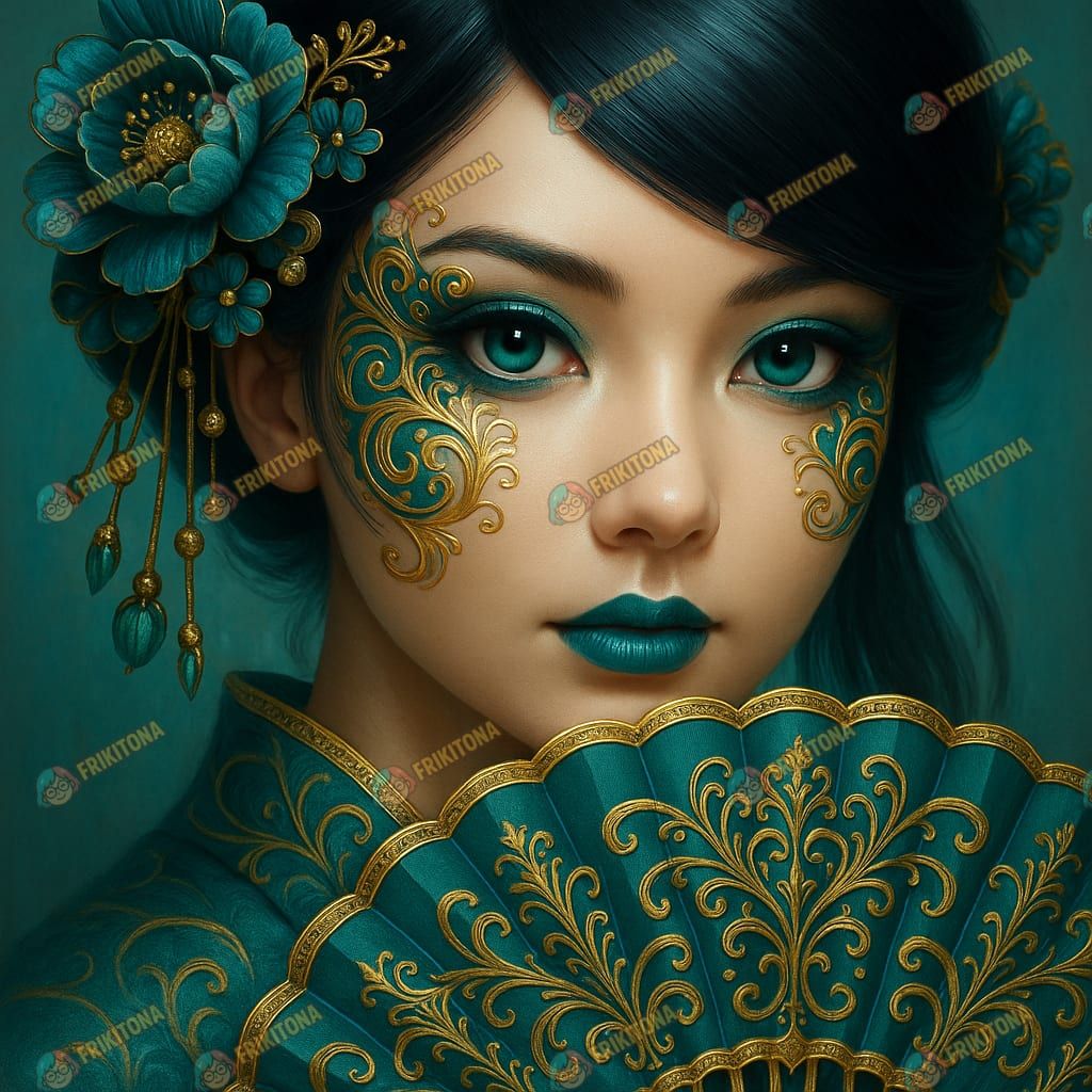 Diamond Painting: Dama del Abanico Dorado