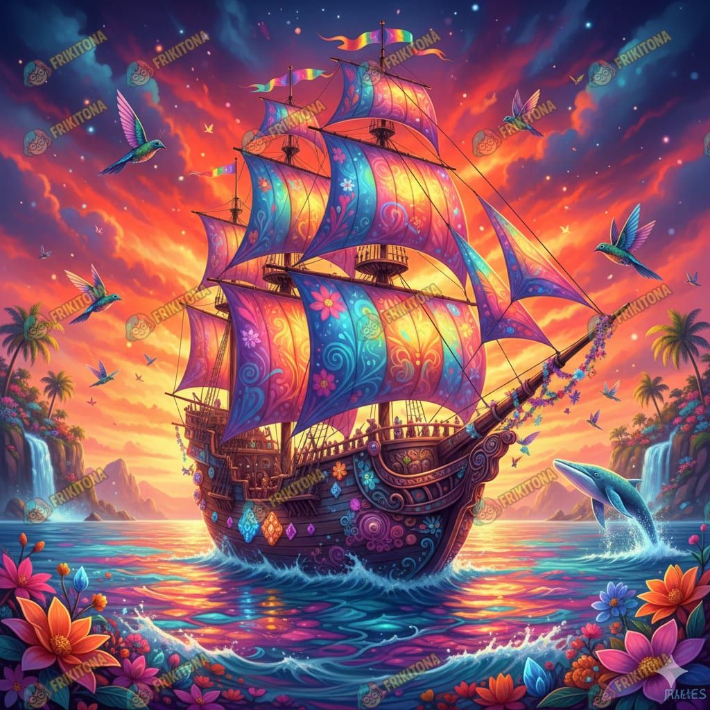 Diamond Painting: Galeón del Crepúsculo Mágico