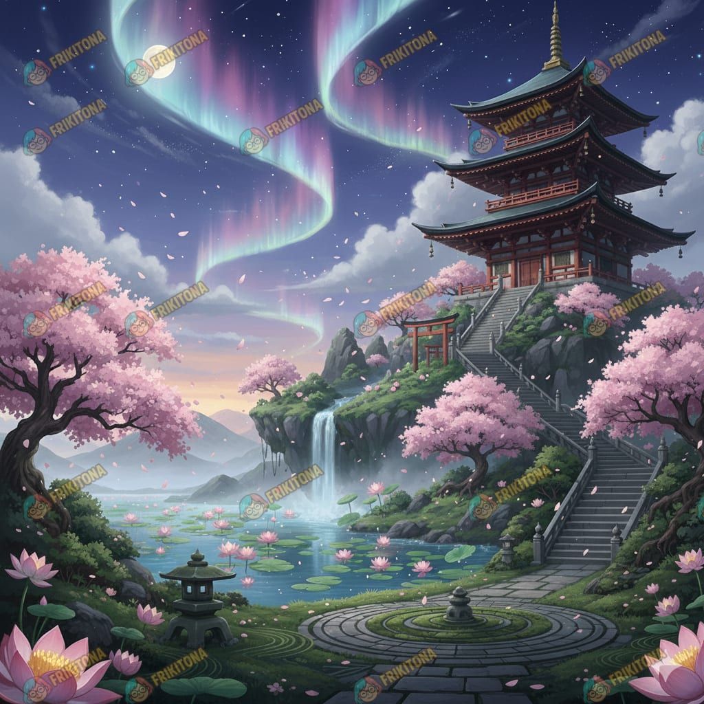 Diamond Painting: Pagoda Bajo la Aurora