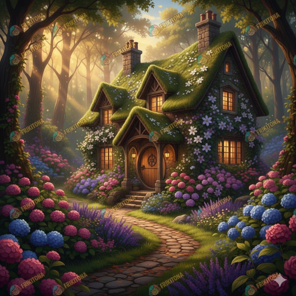 Diamond Painting: Cabaña del Bosque Dorado