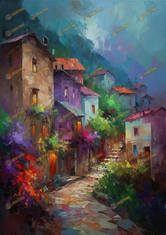 Diamond Painting: Pueblo al Atardecer Pintado