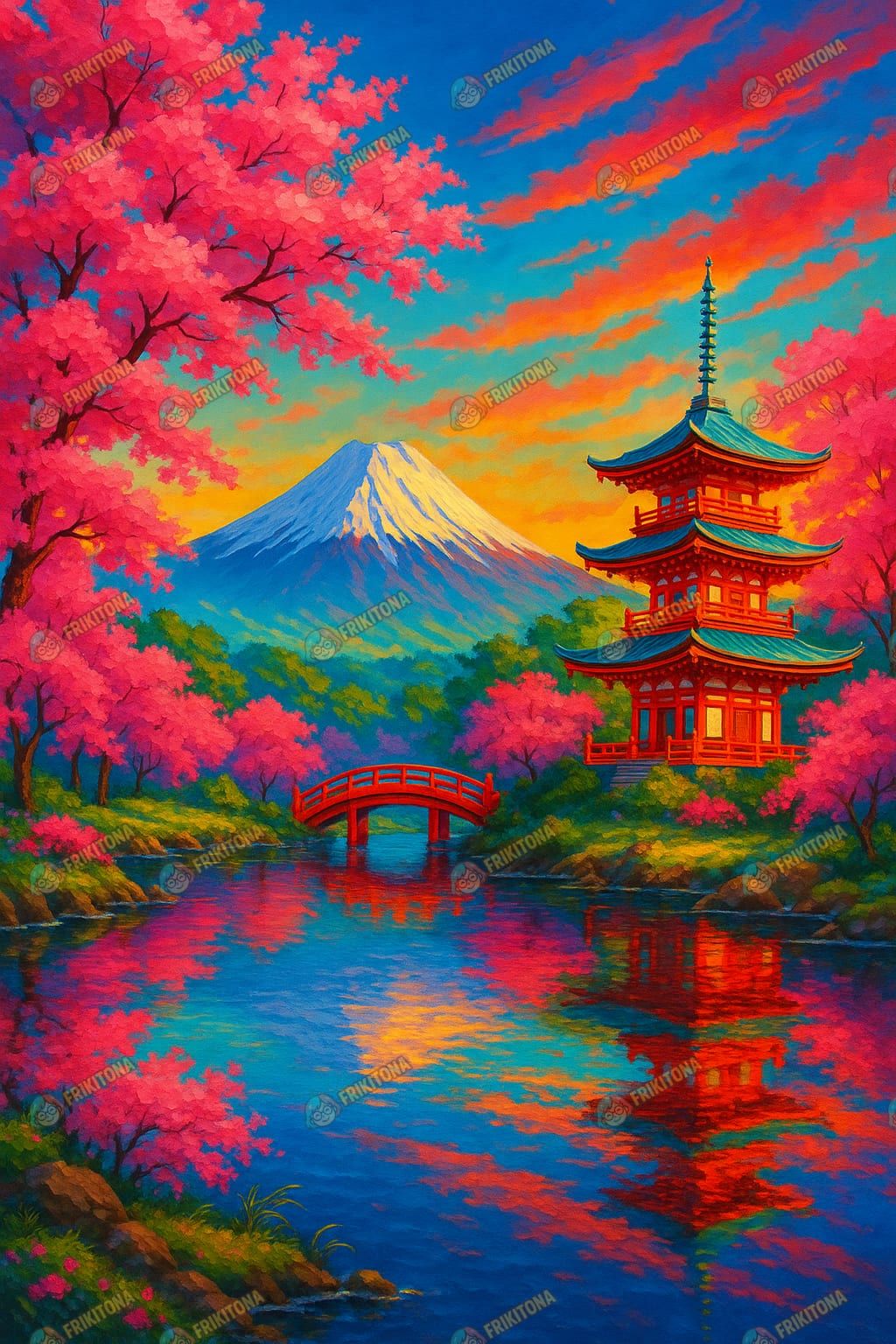 Diamond Painting: Fuji entre cerezos vibrantes
