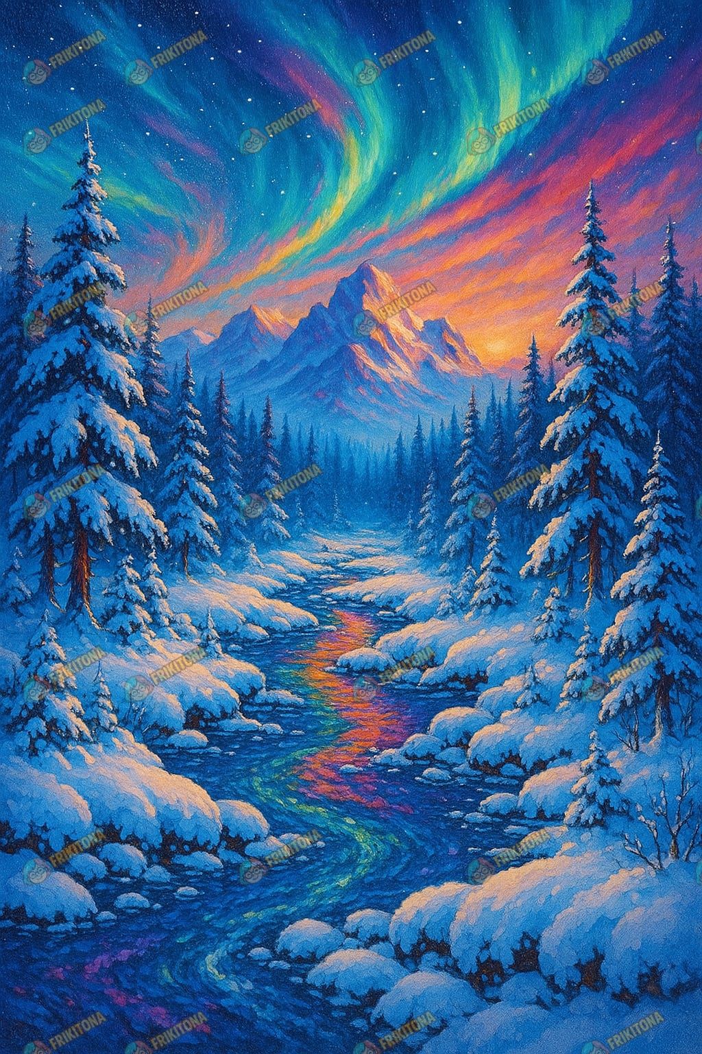 Diamond Painting: Aurora sobre bosque nevado