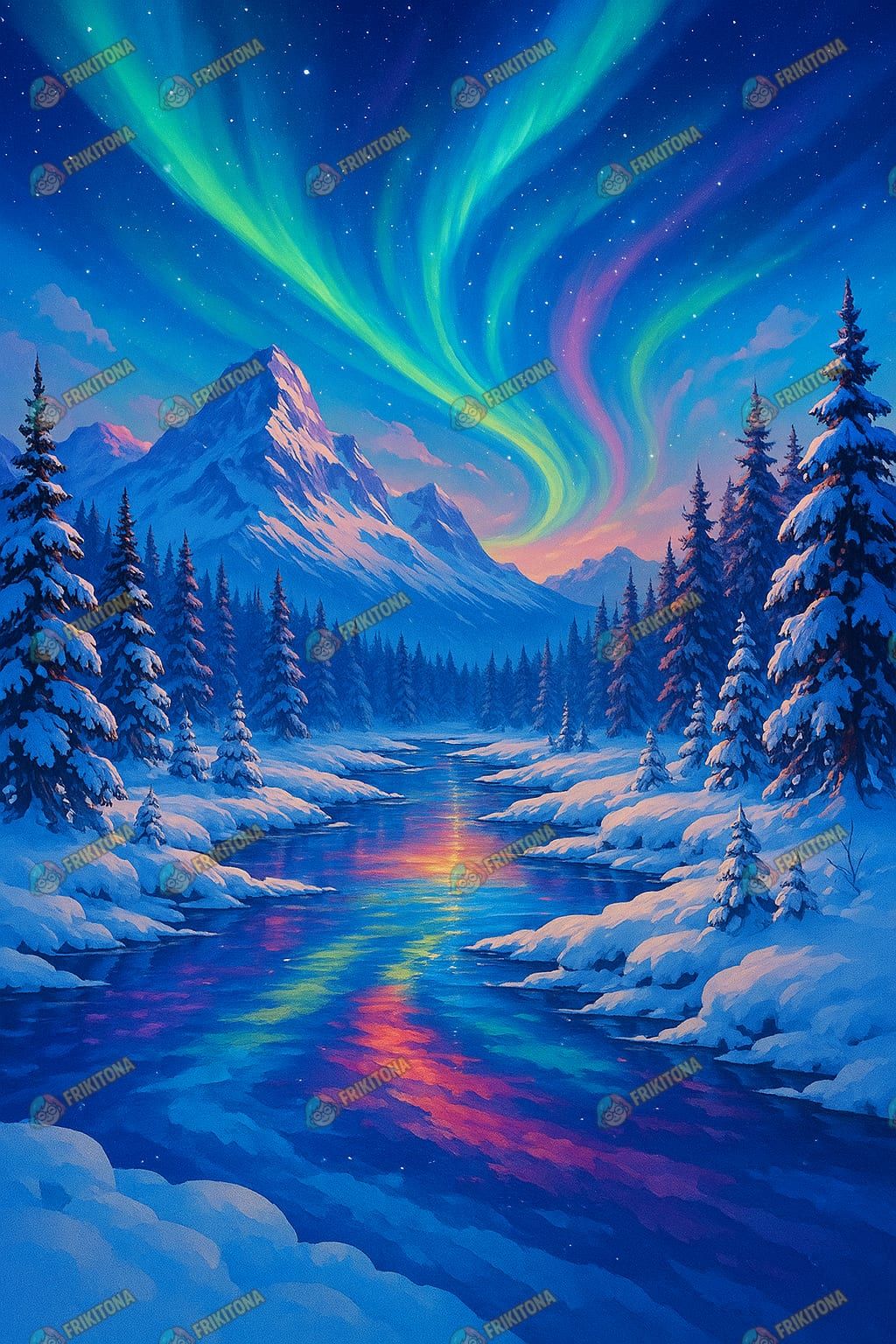 Diamond Painting: Río de aurora boreal