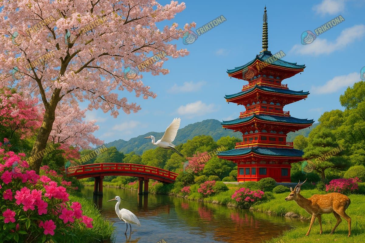 Diamond Painting: Pagoda en jardín primaveral