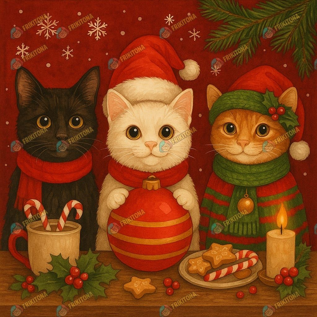 Diamond Painting: Trio felino de Nochebuena