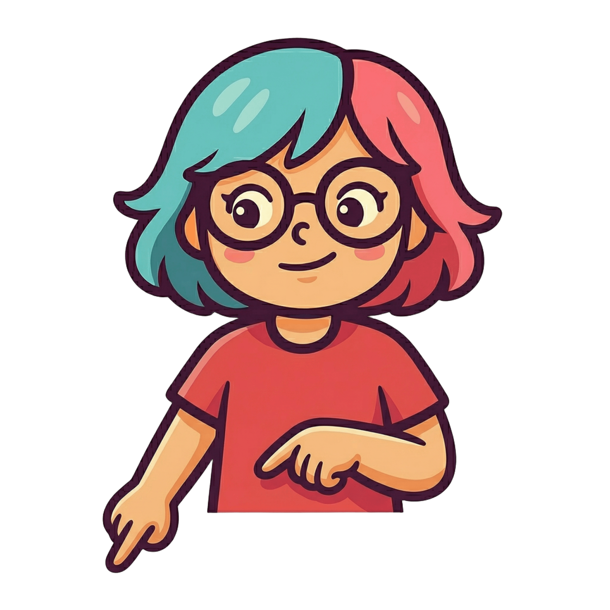 Mascota Frikitona señalando los diseños